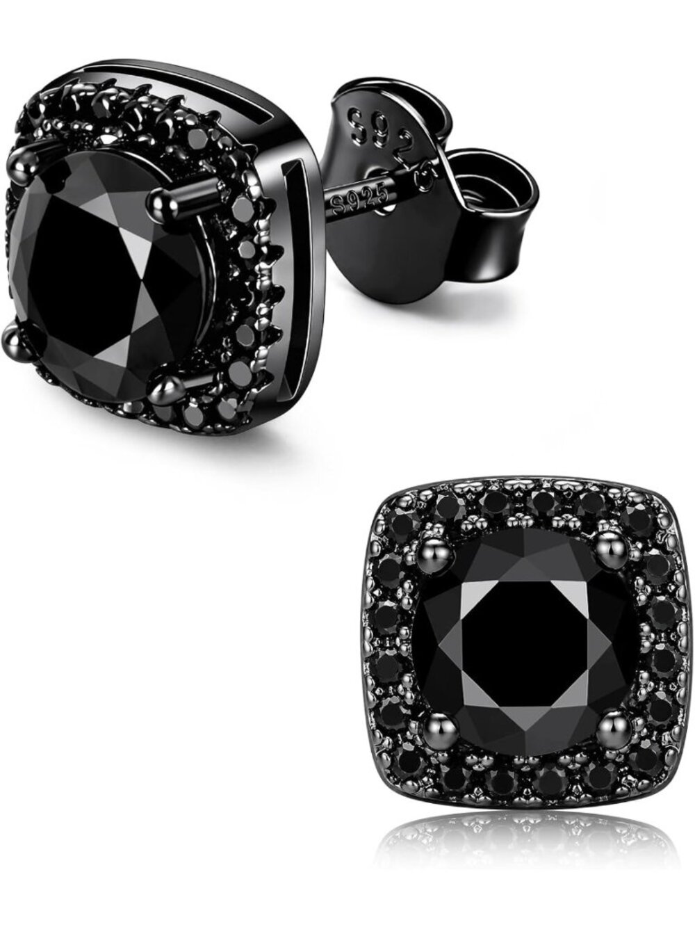 Elegant Black Moissanite Halo Stud Earrings for Men - 1CT & 2CT Options